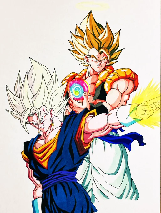 スピリッツソード&ソウルパニッシャー
ゴジータの下半身追加と輪郭修正しました😊
 #ドラゴンボール   #模写
 #ゴジータ  #ベジット 