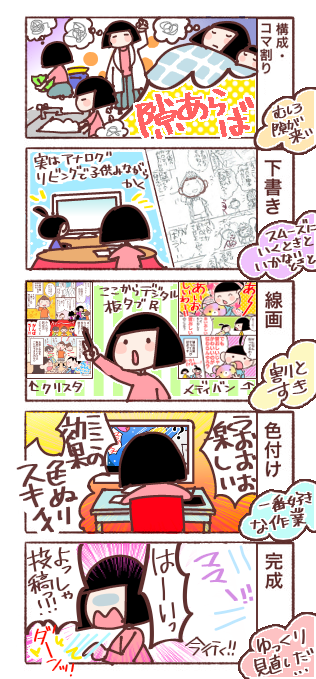 とても楽しそうなので私もタグお借りさせていただきました。
心情が足りない気がして右端に付け加えた……

#育児漫画作業工程の気持ち教えて 

https://t.co/XgqmO2NsvZ 