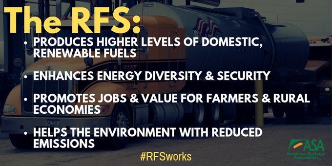 ASA_Soybeans's tweet photo. ASA continues to advocate for a healthy RFS that reflects the expansion of the renewable fuels industry for #biodiesel and ethanol. #RFSworks #AgPolicy https://t.co/C3BGFHtShQ