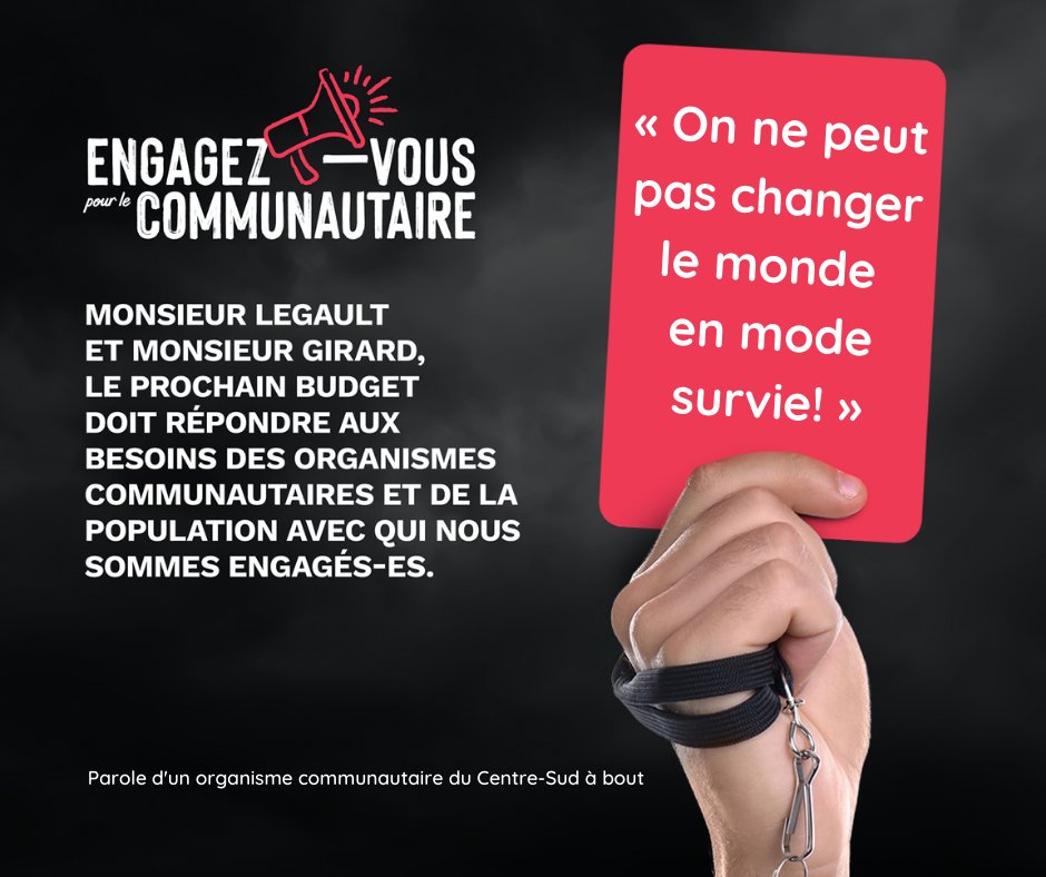 cdccentresud's tweet photo. 🟥 CARTON ROUGE POUR LA CAQ 🟥
Lisez les cartons rouges de nos organismes communautaires engagés à nos côtés dans la campagne Engagez-vous pour le communautaire! ✊ 

#EngagezvousACA #PolQc #ACA https://t.co/ACG8D916VY