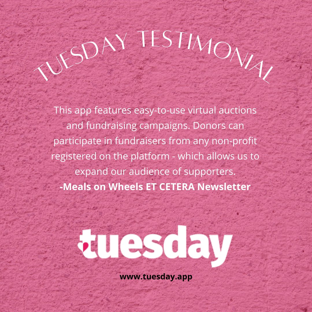 thetuesdayapp's tweet photo. Thank you to @MealsEtcOrg for a great #testimonial. Expand your #donor base by joining #TheTuesdayApp. #TuesdayTestimonial #TuesdayLove https://t.co/SSDgO1g2d4