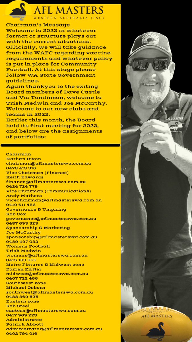 A message from WA AFL Masters Chairman Nathan Dixon aflmasterswa.com.au