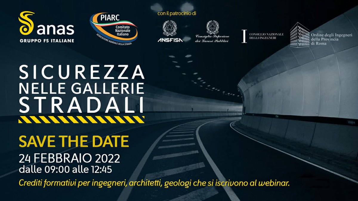 AipcrStrade's tweet photo. Webinar “Sicurezza nelle gallerie stradali” – PIARC Italia https://t.co/sN66RCRN2J giocedi' 24 febbraio ore 09:30 @AipcrStrade @PIARC_Roads @StradeAnas @mims_gov @AIIT_Italia @TTSItalia https://t.co/hY5q4M4PNO