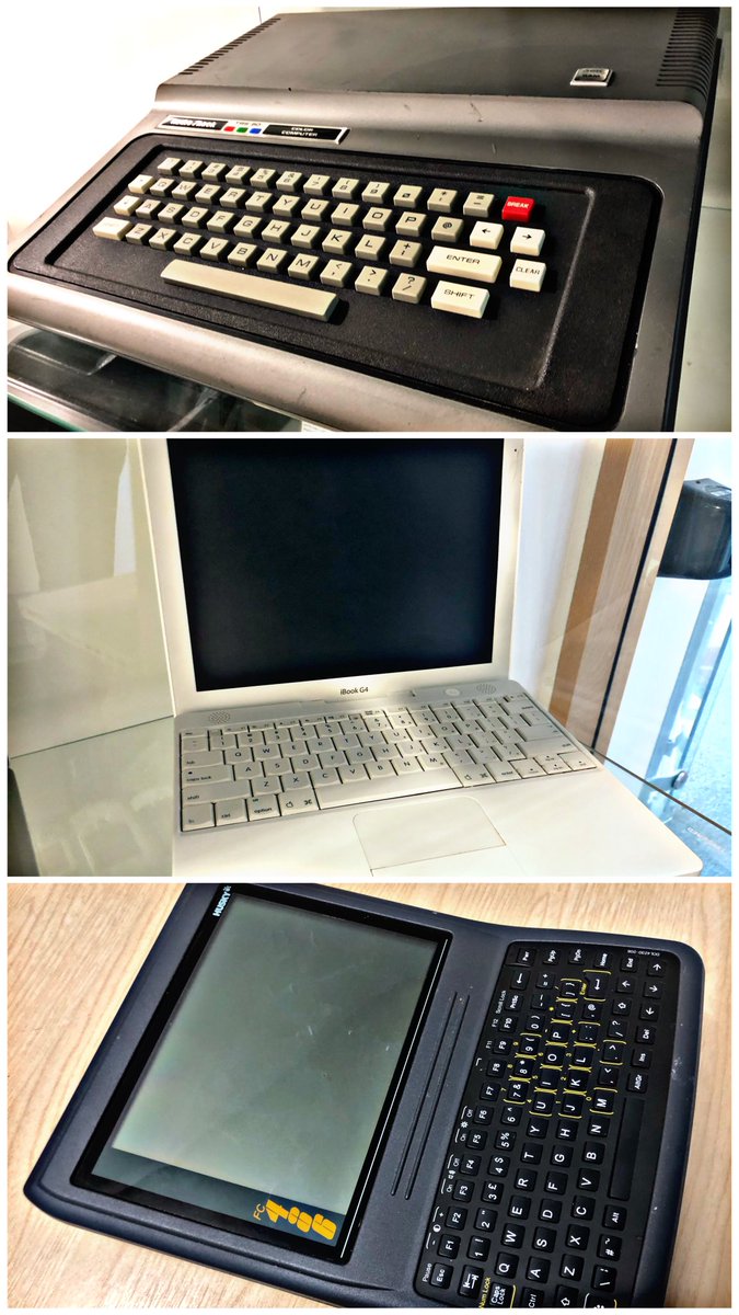 SWRetroComp's tweet photo. For today’s #RetroTrio we have the #TRS80 #CoCo, #Apple #iBook G4 and #Husky #FC486. Which do you keep, gift and delete from history? #RetroComputing #ComputerHistory #RetroGaming #VideoGames https://t.co/aJ2j51sqny