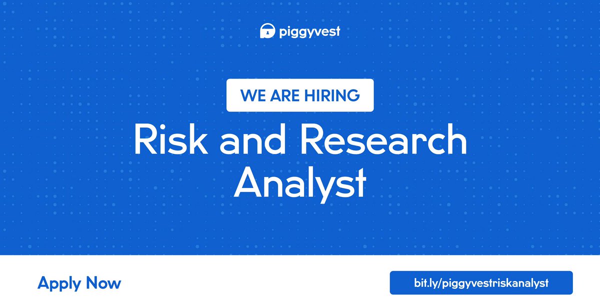 piggyvest's tweet photo. Piggyvest is hiring new members to join the team!

We are recruiting for the following roles:
• Senior Compliance Officer
• Risk and Research Analyst
• Senior Treasury Executive

Do any of these sound like you? Click the link to apply. 💙

https://t.co/4jPsNtKNPg https://t.co/pirjgn140y