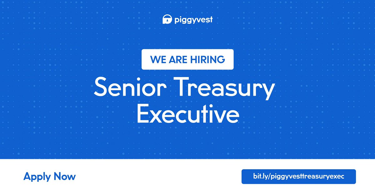 piggyvest's tweet photo. Piggyvest is hiring new members to join the team!

We are recruiting for the following roles:
• Senior Compliance Officer
• Risk and Research Analyst
• Senior Treasury Executive

Do any of these sound like you? Click the link to apply. 💙

https://t.co/4jPsNtKNPg https://t.co/pirjgn140y