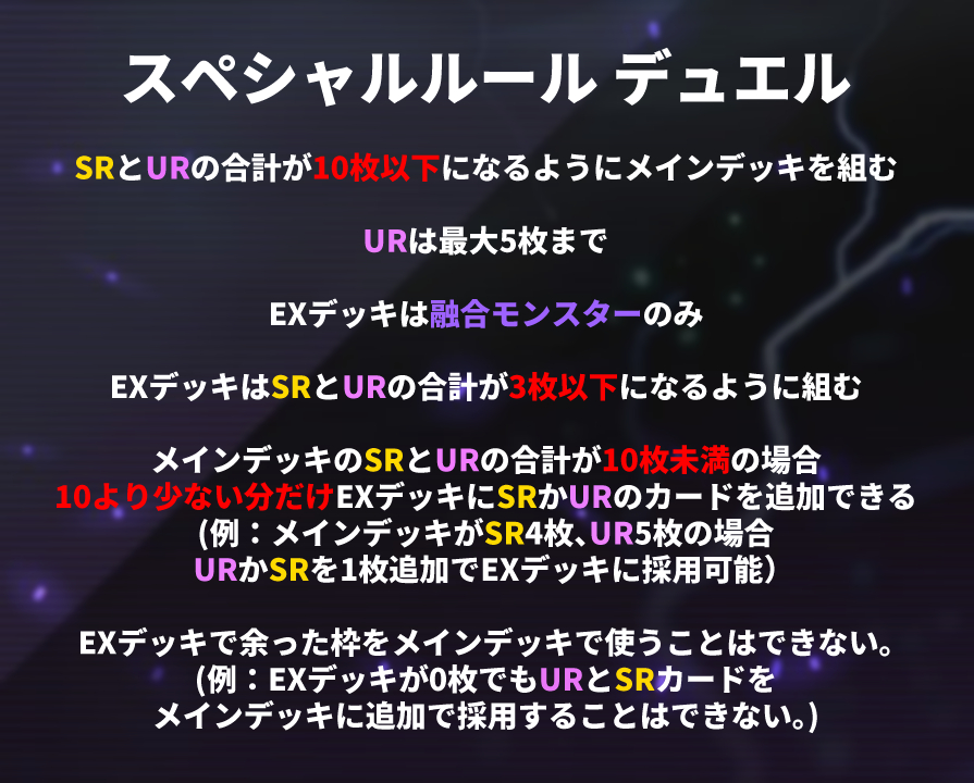 あまくだり 本日2月22日時から特殊ルールでマスターデュエルの配信をするぜ Sr Urの合計が10枚以下 Exは融合のみでデッキを作ってルームマッチだ ルールの詳細は画像か の待機所の概要欄を見てくれ みんなが魂をこめて作ったデッキ楽しみにし