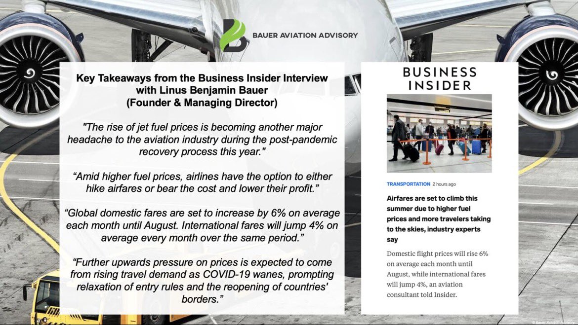 At BAA, we anticipate that global domestic fares are set to increase by 6% on average each month until August. International fares will jump 4% on average every month over the same period.

Check out the <a href="/BusinessInsider/">Business Insider</a> interview with our Founder &amp; MD: lnkd.in/d-QQSeJJ