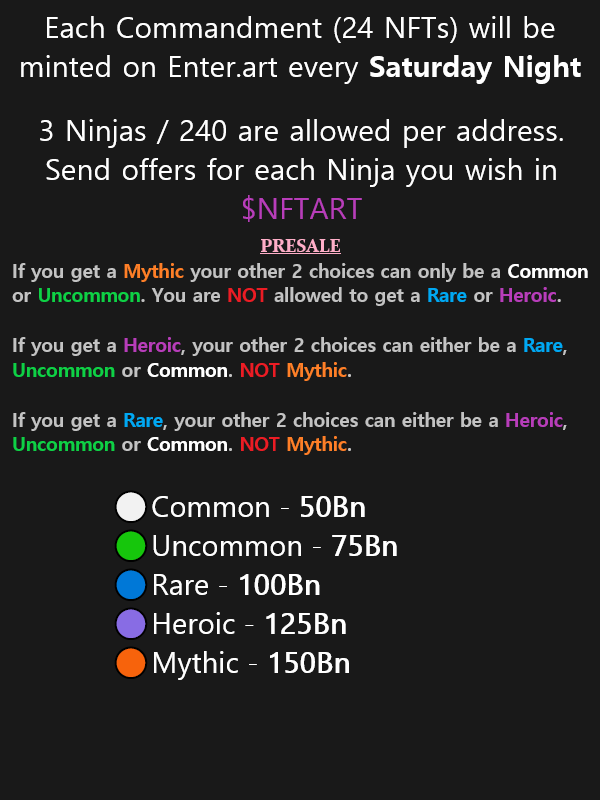 Ninjas_EnterArt's tweet photo. Presale Announcement
#ENTERART #EnterNFT #NFTART #NFT #NFTartist #EnterShillGang #NFTcommunity #NFTmarketplaces #nftcollector #NFTs #NFTart #Cryptoart #NFTdrop #NFTcreator #nftcollectible #nftcollection #DeFi #Bsc @EnterNFT #BNB #Crypto https://t.co/XmcmcEW8D1