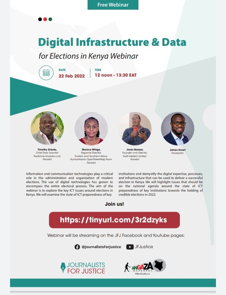 I will be appearing in a panel today discussing "Digital Infrastructure &amp; Data for Elections in Kenya" courtesy of Journalists for Justice. Does Kenya have the potential to conduct free &amp; fair electronic elections?