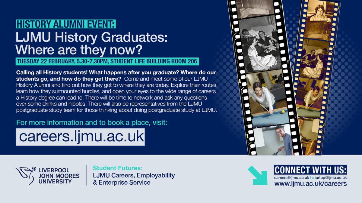 Today is the day for our LJMU History Alumni event! Don’t forget slight room change from my last post, we are now in the lovely LJMU Student Life Building! See you later 🙌 <a href="/LJMUhistory/">LJMU History</a> <a href="/LJMUHistoryMA/">LJMU History MA</a> <a href="/LJMUCareers/">LJMU Student Futures team</a>