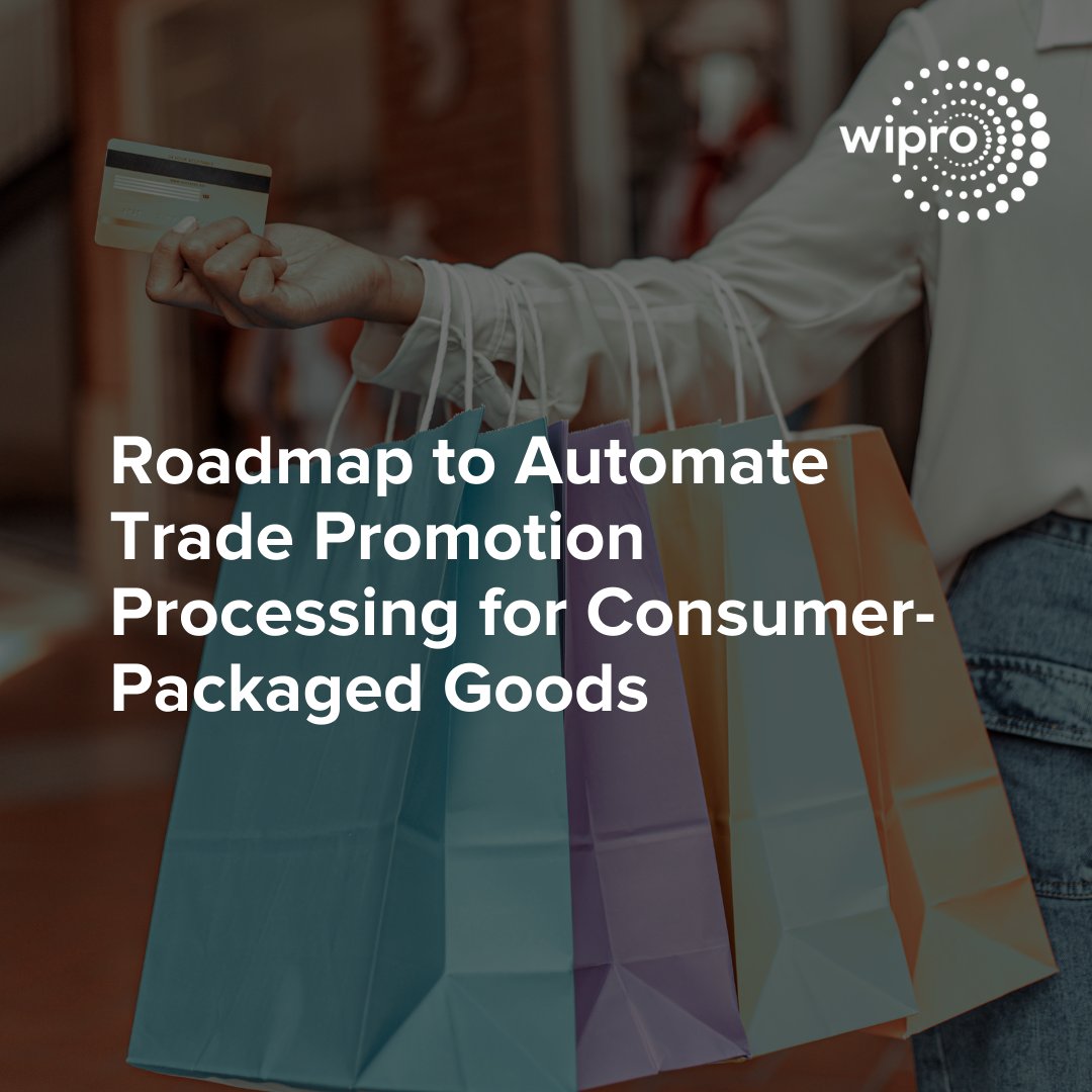 Wipro's tweet photo. Trade spending is essential to #CPG companies, but over time it’s become an overly manual process. Digitizing the #trade promotion claims process can strengthen the bottom line and improve relationships with #retail partners. Find out how: https://t.co/OfpAnzcod6 https://t.co/7xtloMmvRM