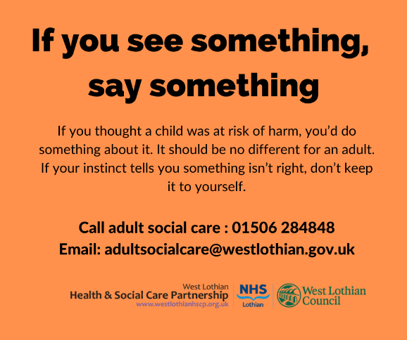 WestLothianHSCP's tweet photo. It's everyone's job to make sure that adults at risk get help when they need it - if you see something, say something .
Adult Support and Protection - West Lothian Public Protection Committee (https://t.co/I2Lh0L91MX)
Act Against Harm website Home https://t.co/mUShDeyOL1 https://t.co/2cEoq3Qopw