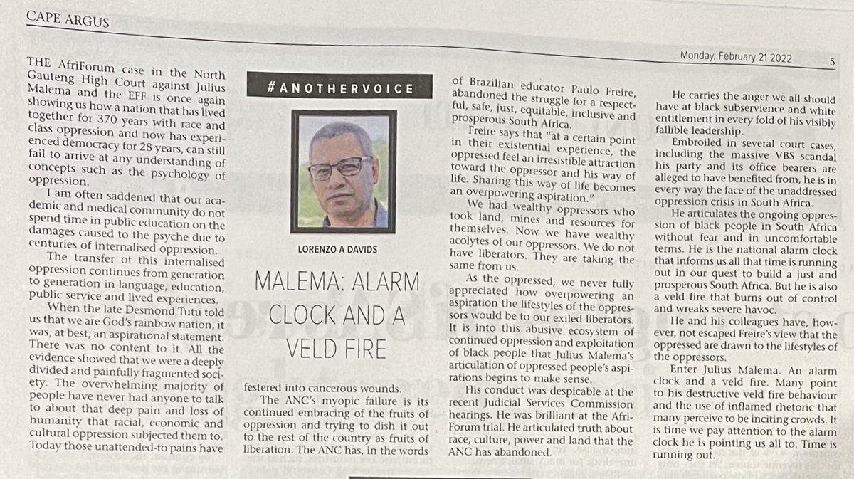 UrbanLo's tweet photo. My piece in the Cape Argus this week on Julius Malema. https://t.co/n3QkB9Svdo