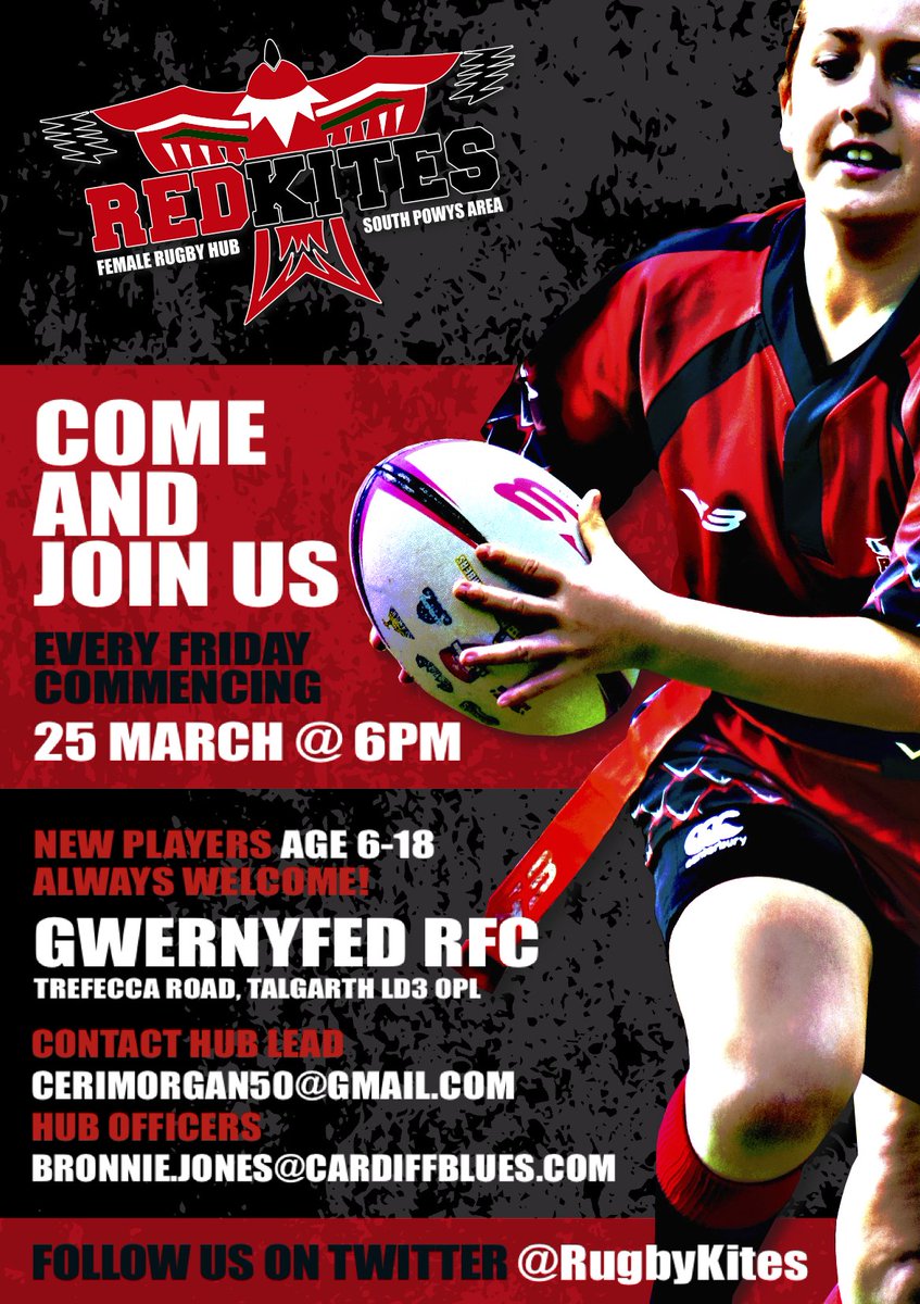 The countdown begins! Red Kites Female Rugby Hub starts 25th March 🏉
Old &amp; new players welcome🏉 all abilities welcome 🏉