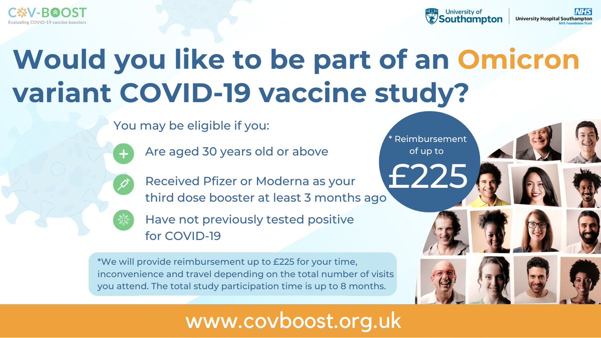 Research at Leicester's Hospitals (@leicresearch) on Twitter photo Have you had 3 doses of #COVID19 vaccine and not tested positive for COVID? <a href="/Leic_hospital/">Leicester's Hospitals</a> is looking for volunteers for a #vaccine #booster study.
Visit covboost.org.uk/participate-om… for more info and to find out if you're eligible.
#TeamUHL #BePartOfResearch Have you had 3 doses of #COVID19 vaccine and not tested positive for COVID? <a href="/Leic_hospital/">Leicester's Hospitals</a> is looking for volunteers for a #vaccine #booster study.
Visit covboost.org.uk/participate-om… for more info and to find out if you're eligible.
#TeamUHL #BePartOfResearch