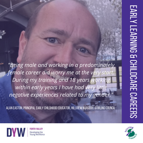 DYW_ForthValley's tweet photo. Alan is the Principal Early Childhood Educator @HillviewNursery  for @elc_stirling click the link to discover more of his #NoWrongPath story &amp; find out what it's like being male in this role @StirlingCouncil #ELC22 #lifechangingwork

👉https://t.co/DJ5c0yJKGB https://t.co/q7qdl1bPr4