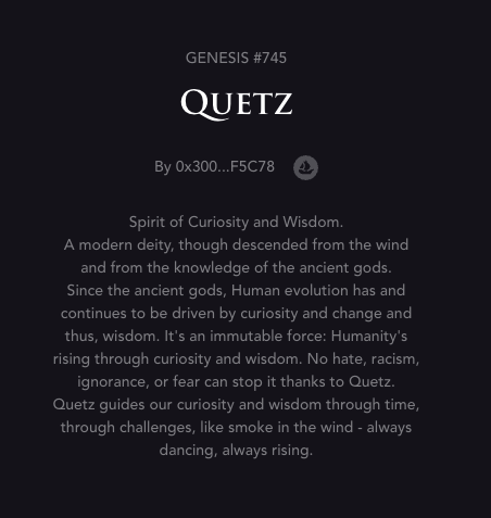 SemiBoldItalics's tweet photo. It's not everyday you get to craft a new deity for humanity. Meet Quetz, Spirit of Curiosity and Wisdom. Cheers, @NeonPantheonNFT! https://t.co/vxFKQbDGam