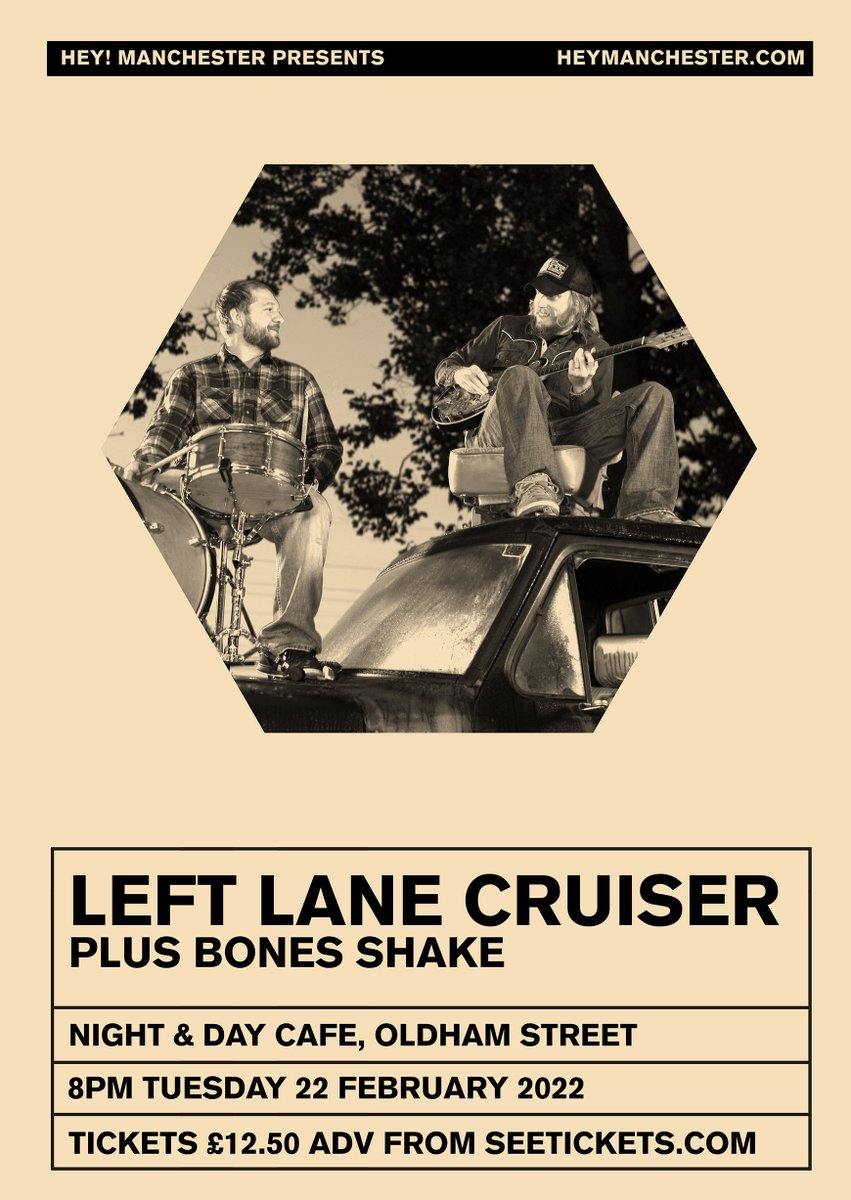 TONIGHT AT <a href="/nightanddaycafe/">Night & Day Cafe</a>! Doors 8pm, @BonesShake are on at 8.30pm and <a href="/LeftLaneCruiser/">Left Lane Cruiser</a> at 9.30pm. Advanced tickets still available below, or pay on the door. heymanchester.com/left-lane-crui…