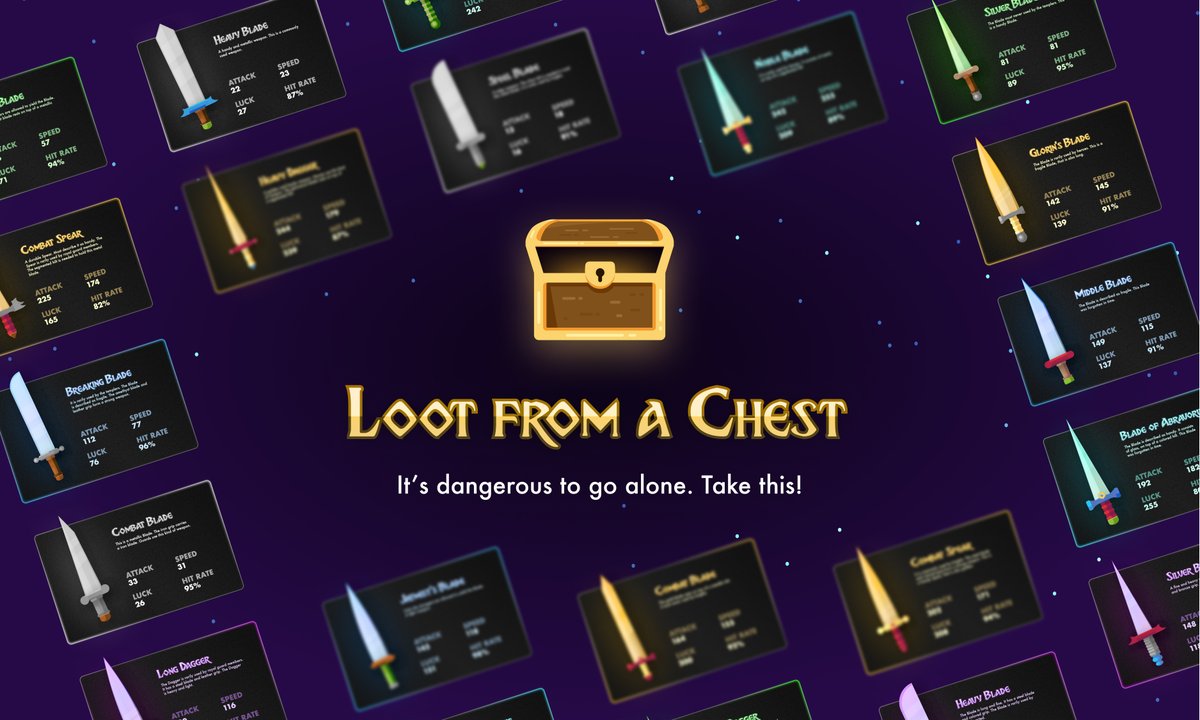 lootfromachest's tweet photo. Watch out Adventurers! 👋
Loot from a Chest is a procedural generated NFT collection of loot ⚔️, which can be found in chests in a world called Ovoria.🌍
Join our discord to be up to date at https://t.co/cYUT3qwLLn https://t.co/MeU9GVelRc