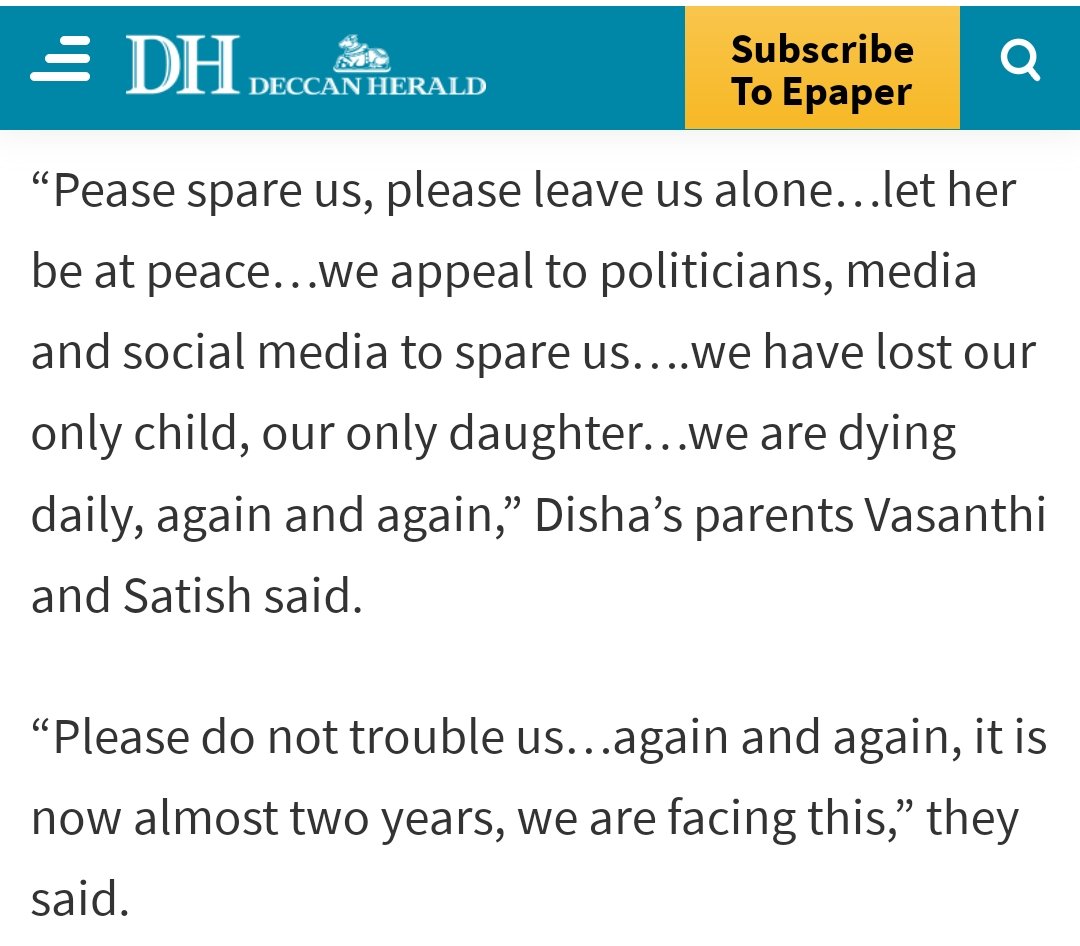 Ab_hai24's tweet photo. Shattered by repeated news reports and theories abt the death of #DishaSalian, her parents appealed to leave them alone and not to malign their daughter!!
Hope you will pay heed to their request and stop bringing up her name in SSR case 🙏
@withoutthemind
https://t.co/76Yl7VYEOU https://t.co/IvsW0xgDN9