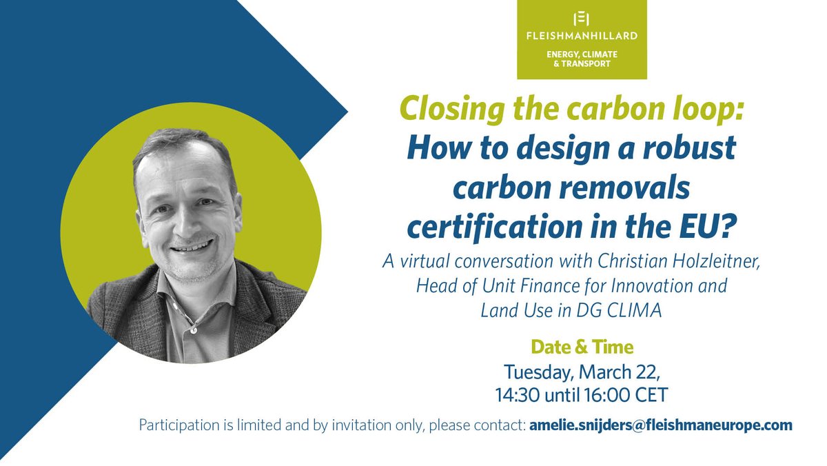 fleishmanEU's tweet photo. 📅Book your agenda 22/3 – 14.30: FH is organizing a roundtable on the upcoming EU #carbon removal certification scheme w/ Christian Holzleitner, HoU @EUClimateAction. Interested? Contact amelie.snijders@fleishmaneurope.com. All requests are subject to evaluation by our team. https://t.co/pkvFcLQMqw