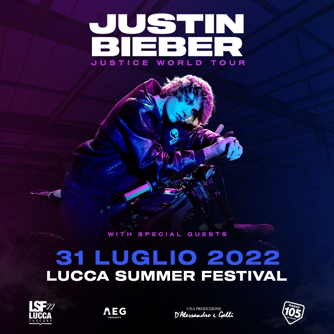 JBCrewdotcom's tweet photo. Justin Bieber will be performing at the Lucca Summer Festival in Italy, July 31th 2022! 

Tickets goes on general sale at 10:00 am (local time) on February 26th. Link: https://t.co/fyuYnRD2KT https://t.co/Od1EexcO1R