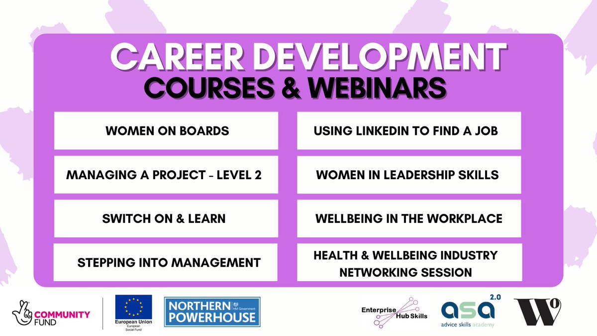 👋Are you looking to develop your career? We have a plethora of FREE courses & webinars that can help you take those next steps.🙌 ☑️Women on Boards- 01/03 ☑️Wellbeing in the workplace- 22/03 ☑️Stepping Into Management- 20/03 For the full list, click👇 ow.ly/Shou50I0TeK