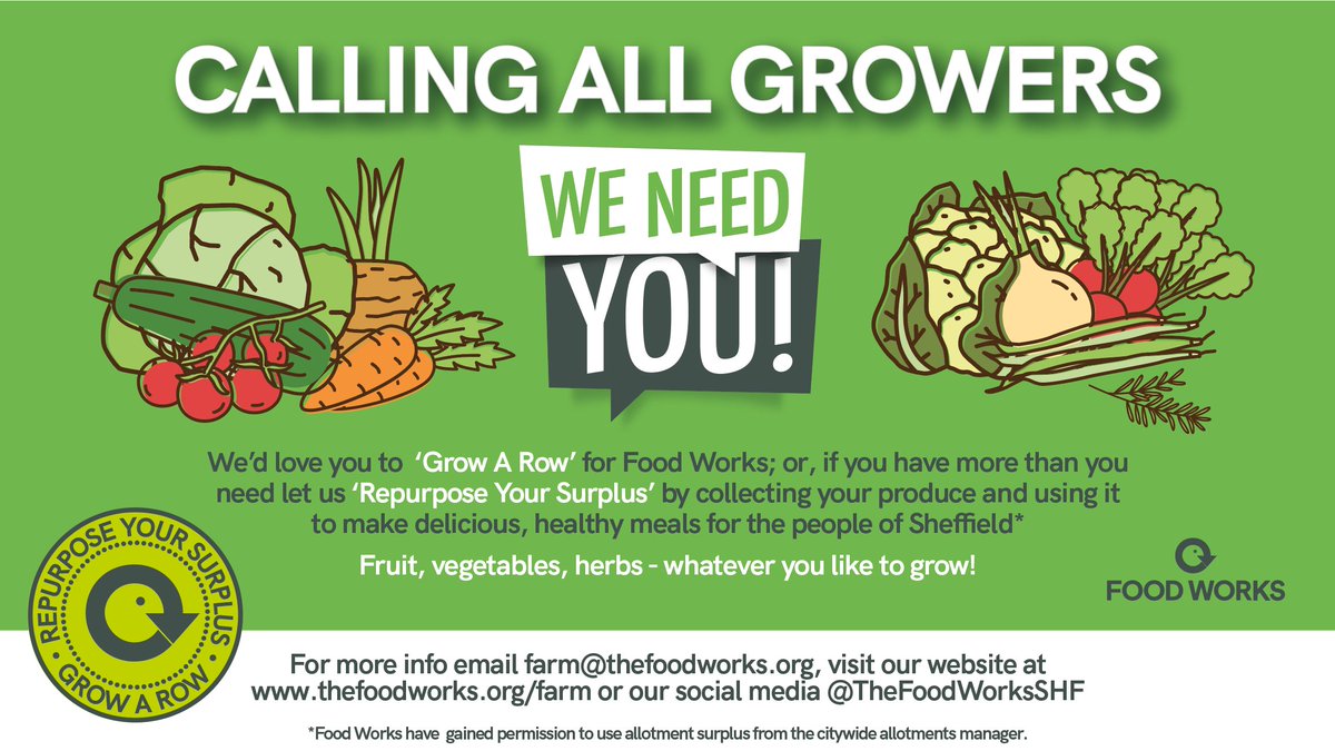 TheFoodWorksSHF's tweet photo. Grow a Row is BACK! π± π₯¦ π₯
Do you grow veg at home or on an alotment and find you have produce to spare?
Join us in this years #GrowARow & #RepurposeYourSurplus projects!
We can make good use of whatever surplus you can grow π
Get involved: https://t.co/iqS0iLTHzH https://t.co/NEDpJ3PlHM