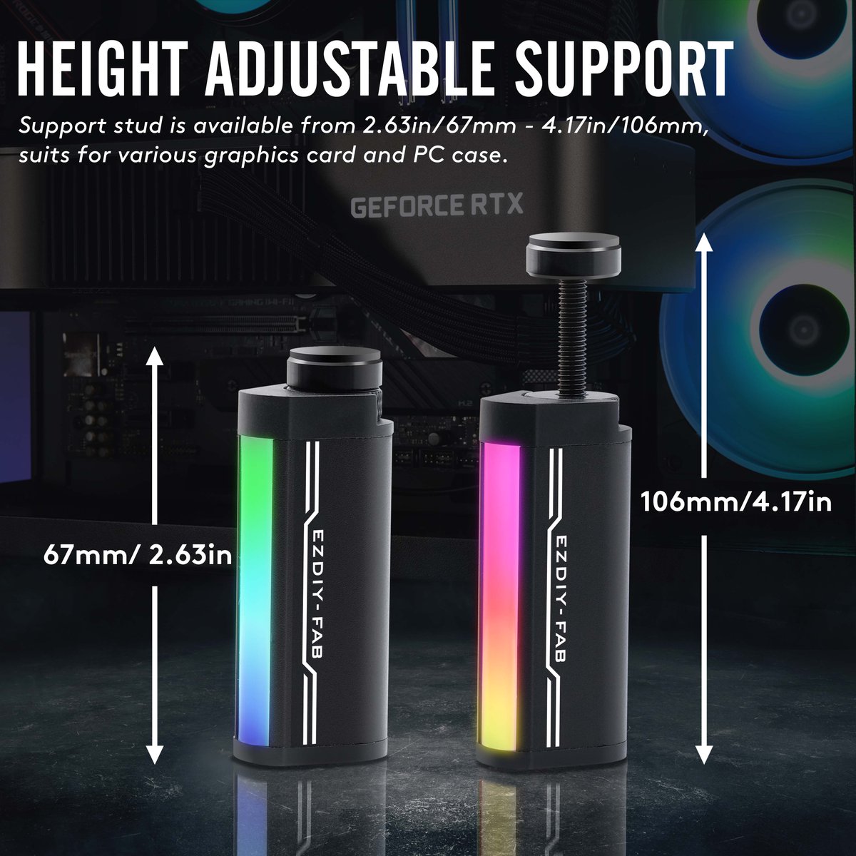 EzdiyF's tweet photo. EZDIY-FAB Compact GPU Support Stand RGB/NON-RGB version
**Adopt the sturdy aluminum alloy material
**Adjustable height design to match various PC cases
** RGB version can be sync with 5V ARGB M/B
https://t.co/QKDzOs6gvH
#gpuholder #gpusupport #gpusupportbracket #vgaholder https://t.co/0cQNgu4tN8