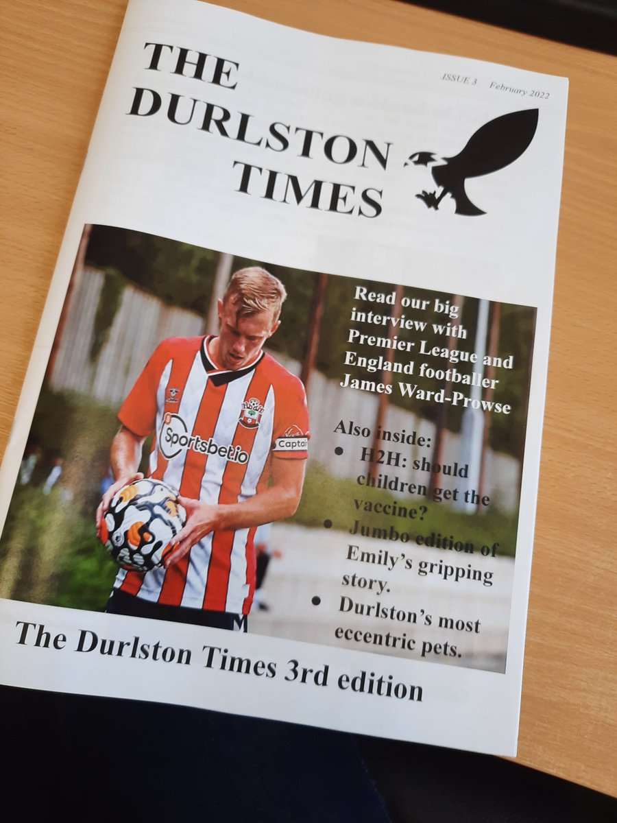 DurlstonHead's tweet photo. Congratulations to the 'newspaper club' on another fantastic edition of  'The Durlston Times'. I am sure everyone is enjoying reading the articles including the interview with  
@premierleague and England footballer James Ward-Prowse. https://t.co/RddM703Vz2