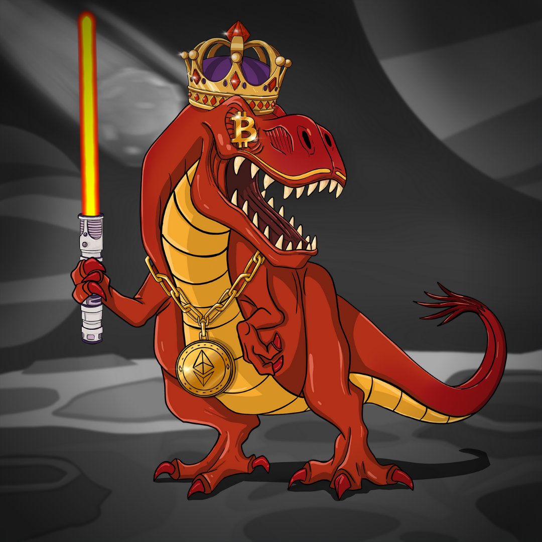 UnholyTRNT's tweet photo. Except for some carnivorous dinosaurs, Tyrannosaurus rex is also afraid to provoke some herbivorous dinosaurs, and Ankylosaurus is one of them. That’s why T-rex holds his lightsaber to defend himself.

#unholytrinitynft #unholytrinity #nft #nftartist #nftart #nftcollection https://t.co/9Ng0s9Eh8z