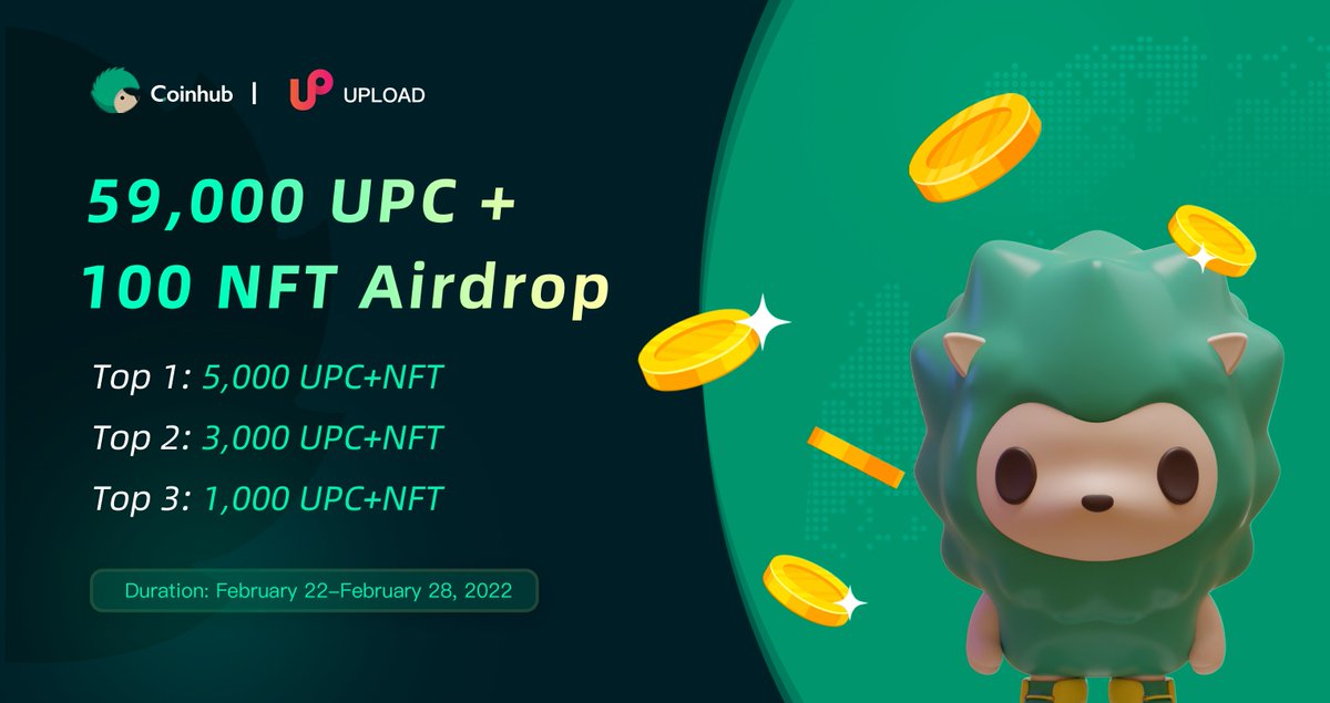 UploadMvs's tweet photo. #CoinhubWallet &amp; @UploadMvs #Airdrop Event

🎁Prize Pool: 59,000 UPC+100 NFT 
📆Duration: February 22-28, 2022
 
Rules
✅RT+Like+Comment "Upload"
✅Follow @UploadMvs
✅Join https://t.co/AQ3ZCQpMtv

Join now to get more rewards👇
https://t.co/6OwLjL833l… 
#NFTGiveaways #web3 $UPC https://t.co/VemiSsG8Yj