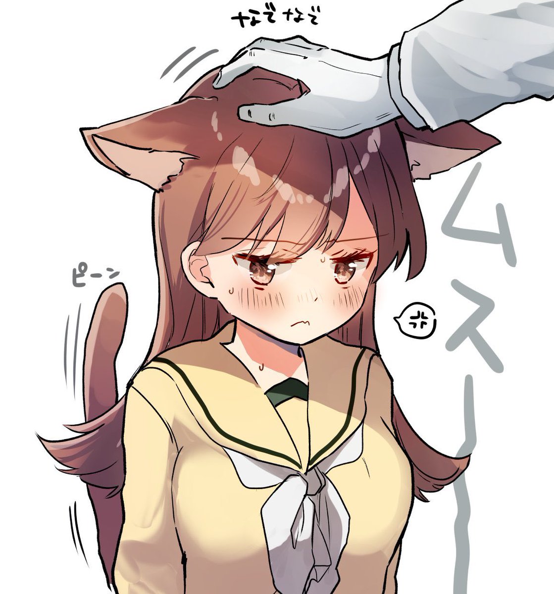 ooi (kancolle) 1girl animal ears brown hair tail long hair cat ears school uniform  illustration images