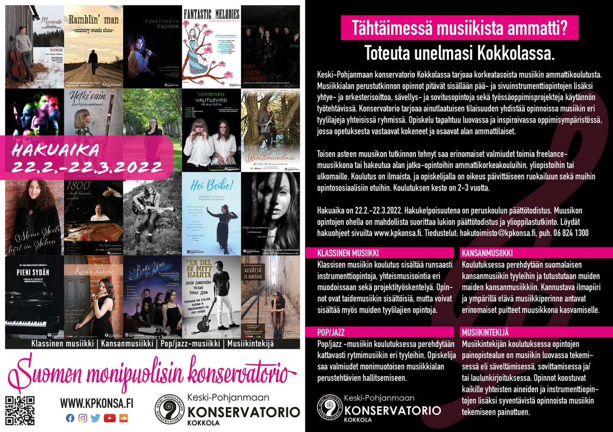 kpkonsa's tweet photo. Tähtäimessä musiikista ammatti? Ammatillisen koulutuksen haku on käynnistynyt!

Ammatillisen koulutuksen etäinfo Zoomissa torstaina 24.2 klo 18.00. Tervetuloa linjoille!

Lisätiedot ja linkki etäinfoon 
https://t.co/71KHZ4jFBi

#kpkonsa #kokkola #musiikkiala #konservatorio https://t.co/ouMI5H9dAO