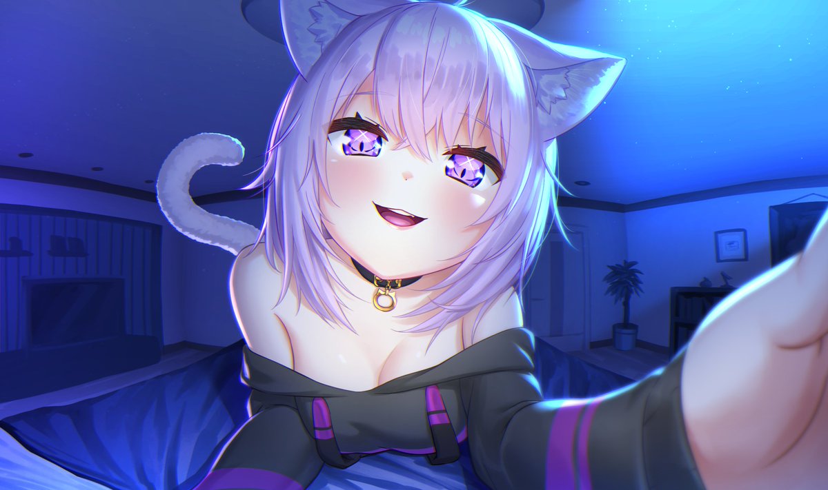 猫又おかゆ ,猫又おかゆ(制服) ,大神ミオ ,大空スバル ,大空スバル(制服風味なアイドル衣装) 「#猫の日 #絵かゆ 」|ぱんじゃむのなめ ＠ホロクル G-05のイラスト