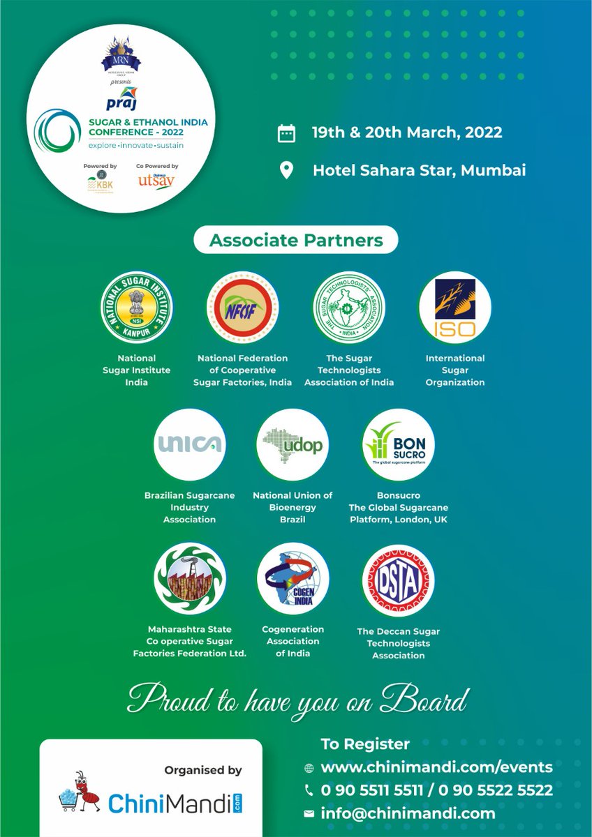 nsi_sugar's tweet photo. NSI, Kanpur to partner in "Sugar &amp; Ethanol India 2022" conference being organized at Mumbai on 19th and 20th  March 2022. https://t.co/EWZJ3SqCzl