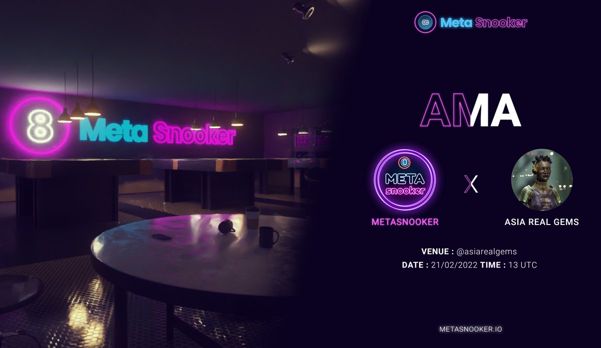 Snooker_Meta's tweet photo. We're collaborating with 'Asia real gems' today.
Join us at: https://t.co/yzdBdcpMwP
'AteBall' will be coming live to chat and answer your questions that you may have for MetaSnooker!
TG:- https://t.co/kmwRjQd5Ne
#MetaSnooker #snooker #metaverse #blockchain #presale #nfts https://t.co/ZVrkRbQyHa