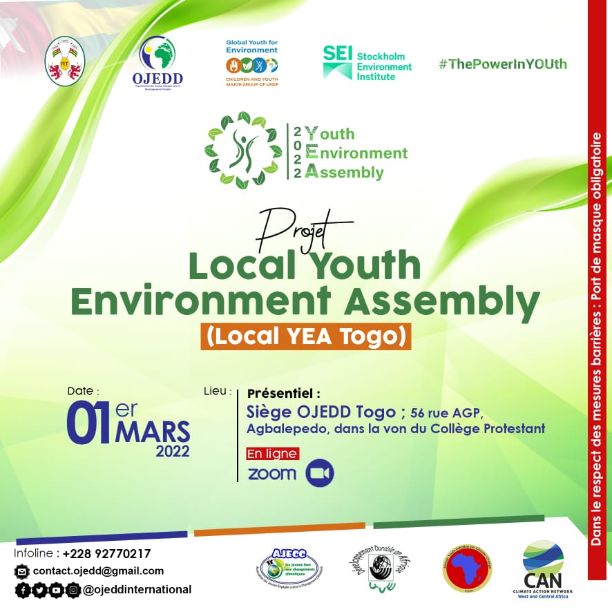 ojedd_global's tweet photo. En marge du Youth Environment Assembly (YEA) qui s'est déroulé avant #UNEA5, l'#OJEDDTogo en collab. avec ses partenaires organise le #LocalYEA au #Togo.
C'est =m pour commémorer les 50ans de la lutte écologique, instauré par les #NationsUnies en route pour @StockholmPlus50. https://t.co/pKGdLMogRh