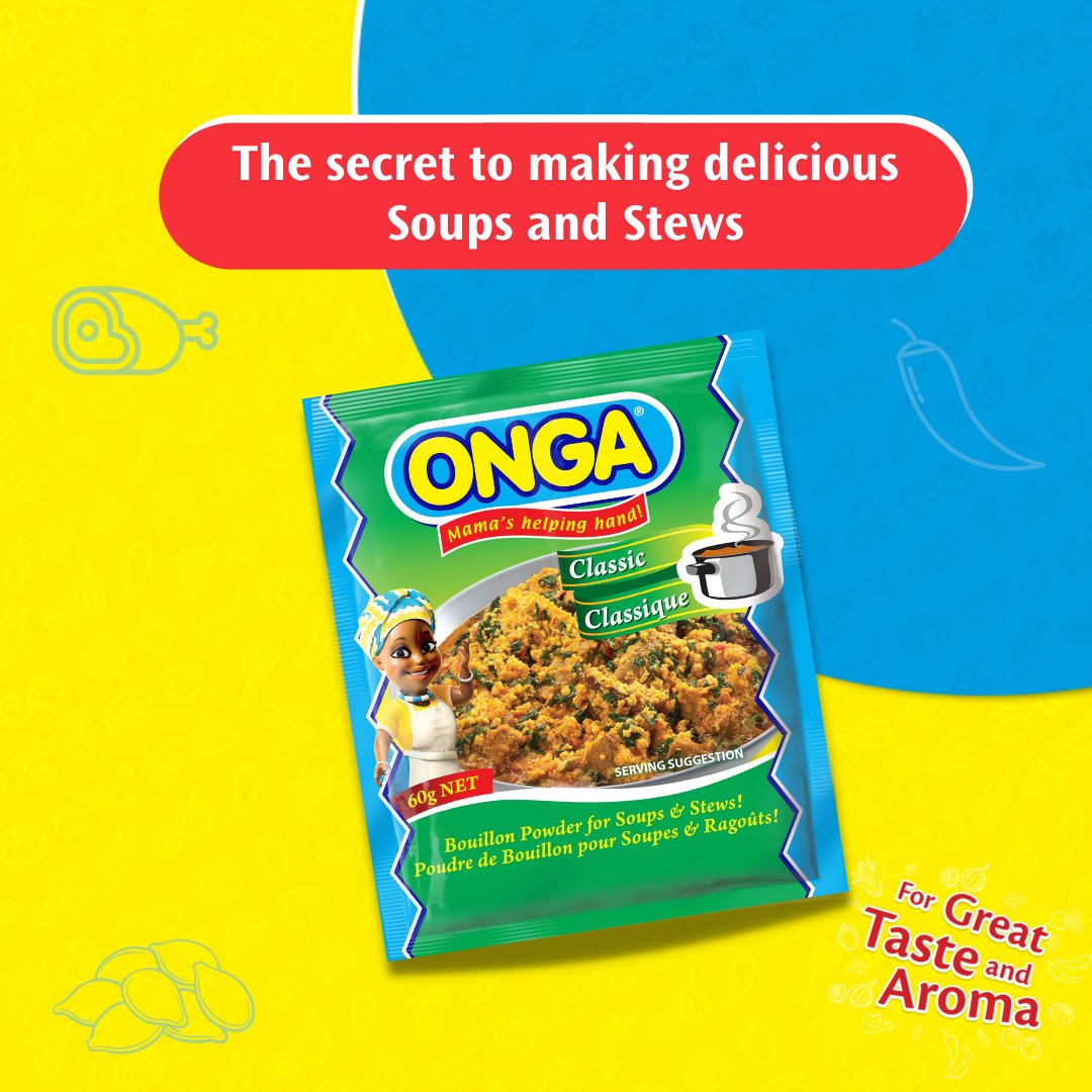 OngaNigeria's tweet photo. Get the extra bang in your stews and soups with Onga Classic Powder. The satisfaction you get is unrivaled.
Available at your favourite physical or online stores.
#ForGreatTasteAndAroma
#MamasHelpingHand https://t.co/L8jnJTyf6r