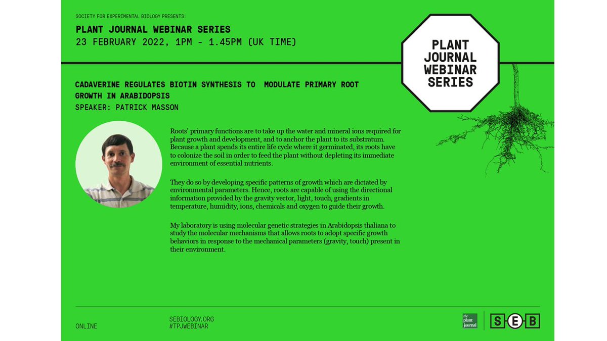 The Plant Journal (@theplantjournal) on Twitter photo Cadaverine, isn’t that the molecule that gives Rafflesia its foul smell – like rotting flesh? Yes, but there is more: in Arabidopsis, it modulates root growth.
Want to know more? Register for tomorrows (Feb 23) Plant Journal webinar ow.ly/1Y8u50HVZwU #TPJWEBINAR <a href="/SEBiology/">SEB @sebiology.bsky.social</a> Cadaverine, isn’t that the molecule that gives Rafflesia its foul smell – like rotting flesh? Yes, but there is more: in Arabidopsis, it modulates root growth.
Want to know more? Register for tomorrows (Feb 23) Plant Journal webinar ow.ly/1Y8u50HVZwU #TPJWEBINAR <a href="/SEBiology/">SEB @sebiology.bsky.social</a>