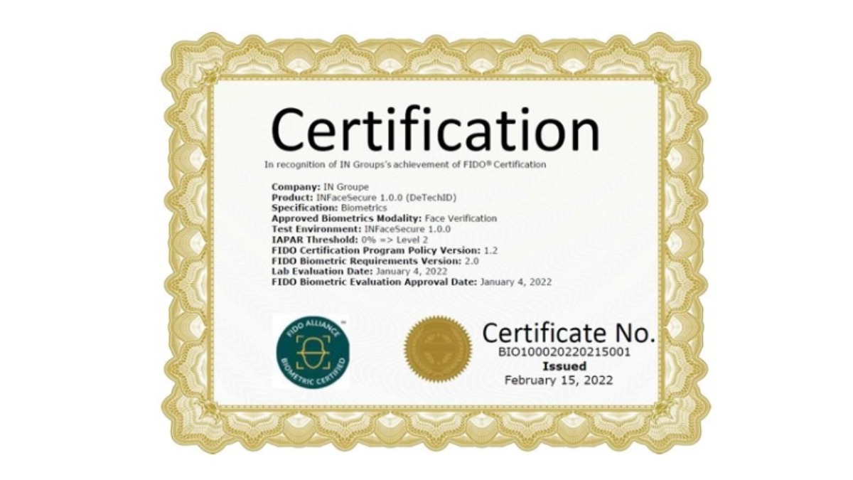 #Certification ✔️ | Le centre de compétences #Biométrie d’IN Groupe vient d’obtenir la certification #FIDO-2 pour sa solution DeTechID. Bravo aux équipes pour cette innovation reposant sur l'#IA ! 👏

En savoir plus 👉 bit.ly/3BEhZDD

#FIDO2 #MFA #Authentification