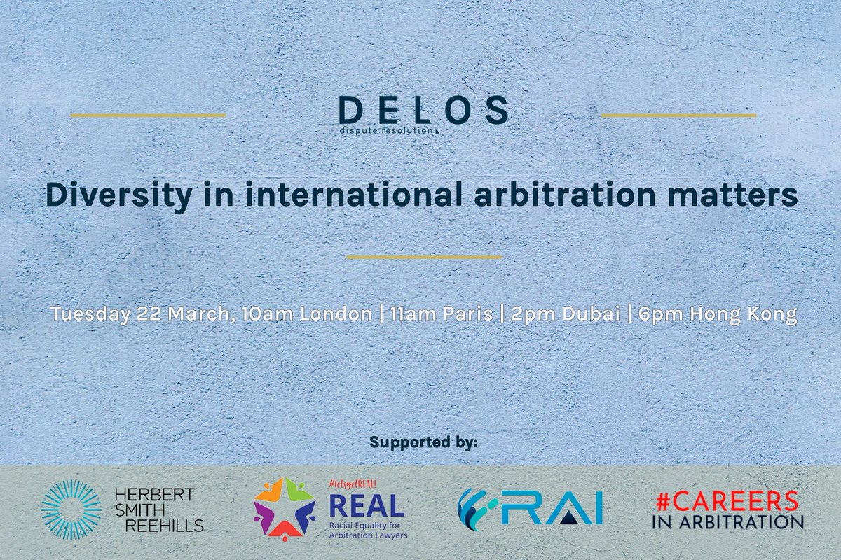 #Diversitymatters 

We are delighted to support Delos Dispute Resolution's new open access arbitrator database - share your profile today!

The database: lnkd.in/dKs-9SkM
The press release: lnkd.in/dAweSi9H 
The March 22, 2022 launch event: lnkd.in/dkSekHff