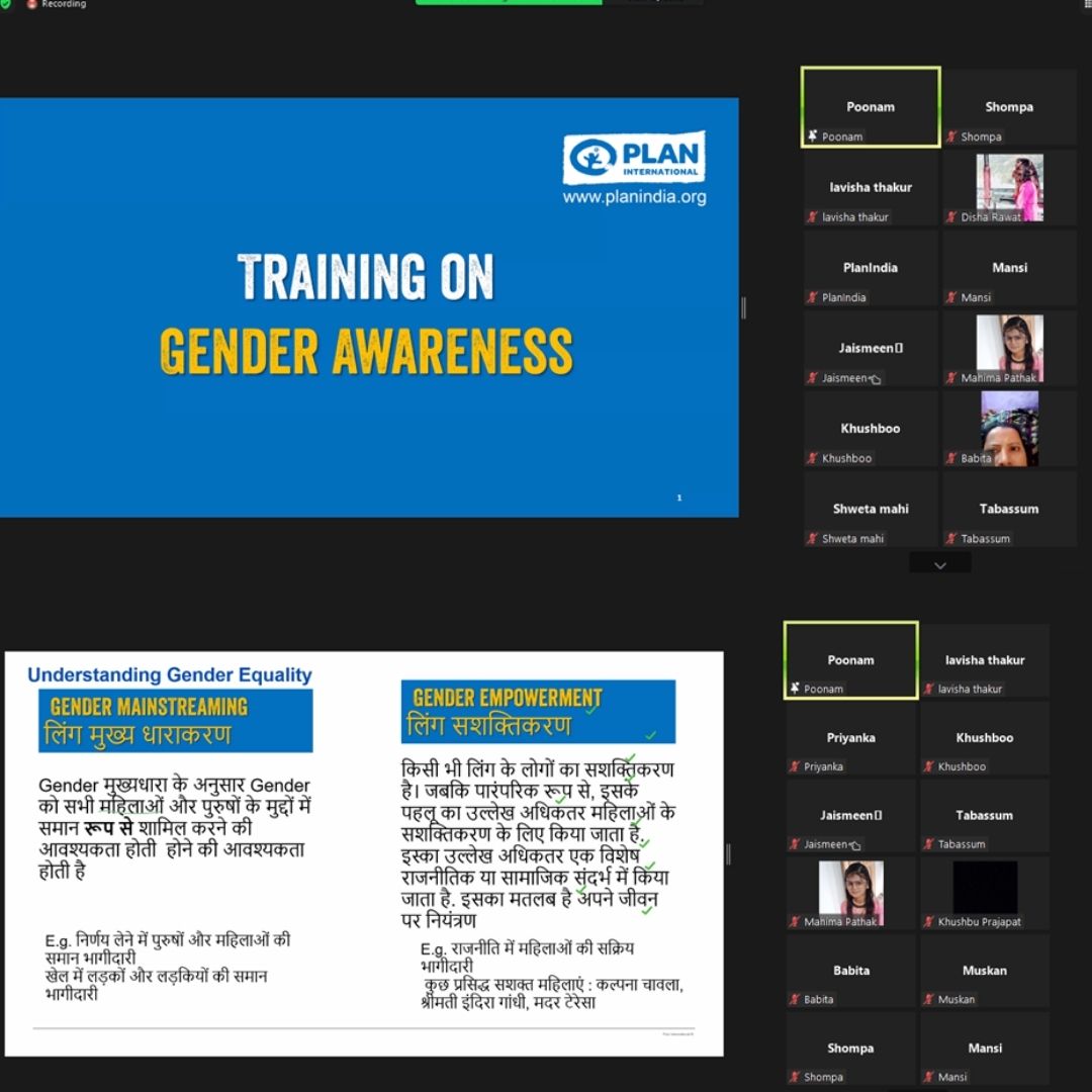 Plan_India's tweet photo. Sharing some highlights from today's webinar on gender awareness, which was hosted for the current batch of #DigitalMitra. The goal of the webinar was to familiarise participants with key terms like #gender, #genderequality,& #GenderEmpowerment. https://t.co/UXb93iguHr