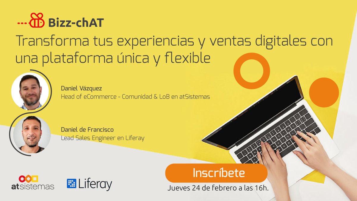 knowmad_mood's tweet photo. Seguro que has oído hablar de las #DigitalExperiencePlatforms pero..., ¿sabes realmente qué son?💻
Te invitamos a descubrirlo en este #BizzchAT gratuito en colaboración con @Liferay_es.
📅 Jueves 24 a las 16h
¡Reserva tu sitio!👉https://t.co/Oxb78yGSRf
#Webinar #UX #eCommerce https://t.co/9e0Vzhmm1q
