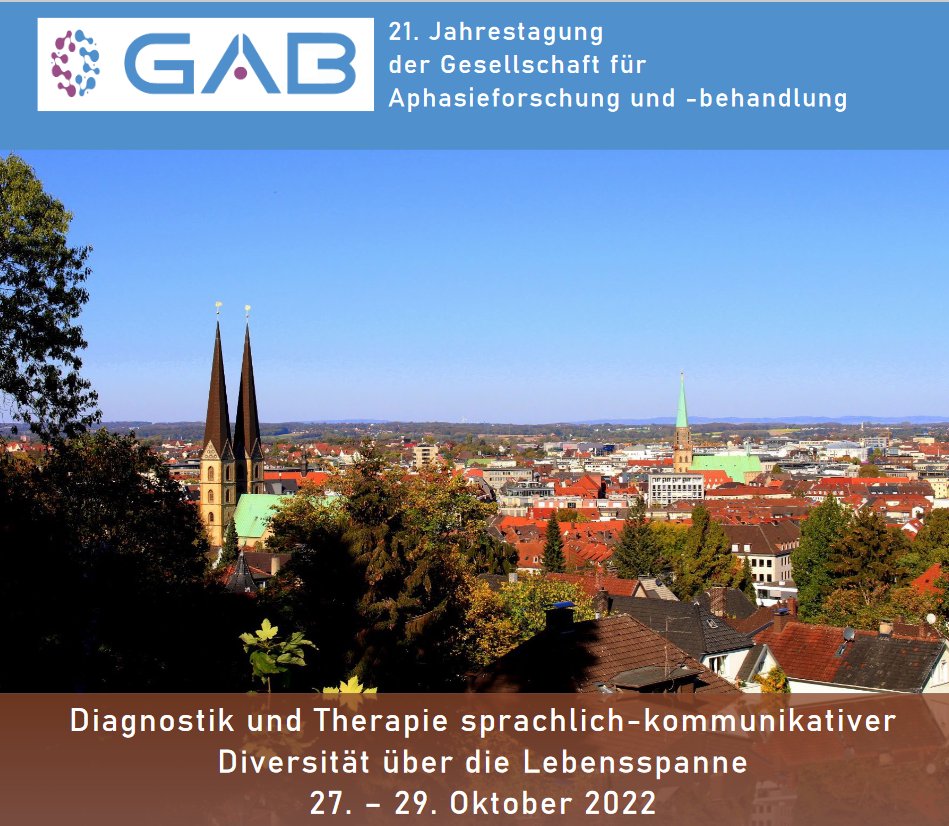 Save the date: 27. – 29.10.2022! Looking forward to #gabtagung2022 in Bielefeld with keynotes from Prof. Gabriella Vigliocco @vigliocco_g (@UCLanguageLab) and Prof. Leanne Togher @LeanneTogher (@ABICommLab). #aphasie #aphasia #gab2022_mtg