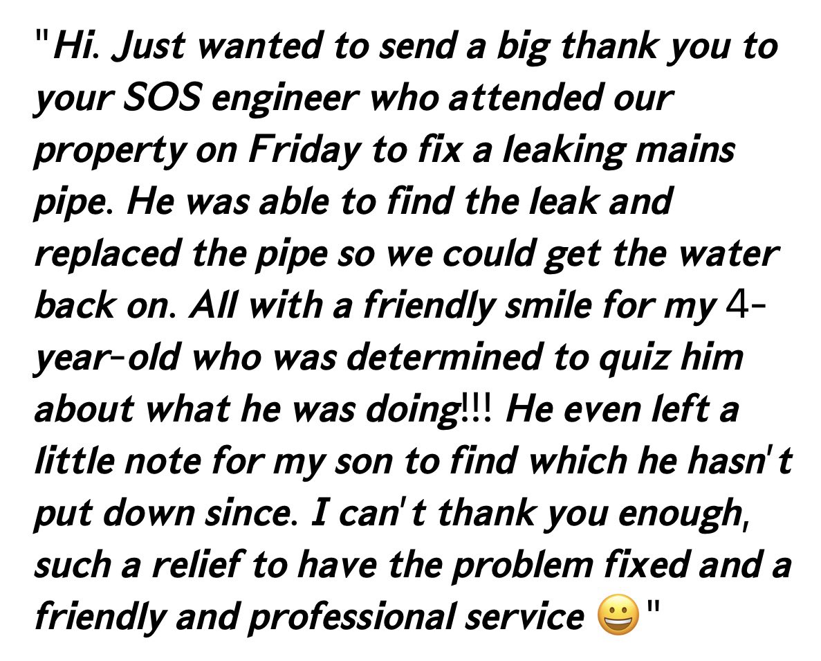 SOSLeakD's tweet photo. It's not always JUST about doing the job we are asked to do. It's the personal touches as well......

We received this amazing message this weekend from a very happy customer. See images 😃

#TeamSOS #HappyCustomer #Proud #Friendly #FutureApprentice https://t.co/SaLuUnTct8