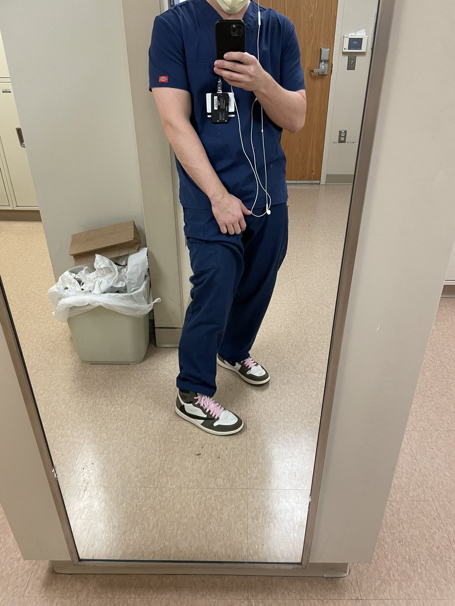 OGReturnsv3's tweet photo. Once again I am asking @nikestore @Nike to make some nursing scrubs for your boy, maybe a surgical cap. I am trying to be the first nurse-lete. What are we doing here boys?!? I wore Nikes this time, my bad about the last time. https://t.co/2dMn6Rq16H