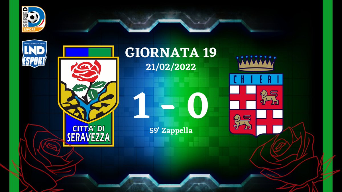 🎮⚽ eCup <a href="/LegaDilettanti/">LND</a> ⚽🎮
<a href="/LNDEsport1/">LND Esport</a>
🆚 @ChieriESports
1-0 ✅ #Zappella

#ForzaSeravezza

#lnd #eCup #11vs11 #proclub  #ProClubItalia #FIFA22
<a href="/RTAllProClub/">RETWEET ALL PROCLUB</a> <a href="/HouseOfProClub/">H𝕠𝕦𝕤𝕖 𝕆𝕗 P𝕣𝕠C𝕝𝕦𝕓</a> <a href="/Tutto_ProClub/">Tutto ProClub</a> @OffSideOfficiaI <a href="/disckickoff/">Discord Kick-Off</a> <a href="/ProClubRTutto/">RTutto 🔁</a>