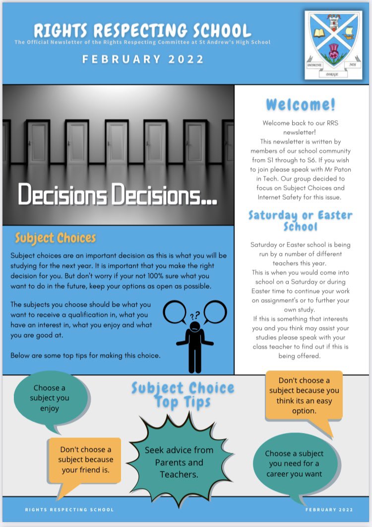 RRS_StAndrewsHS's tweet photo. 📰 🗞 FEB NEWSLETTER 📰 🗞 is here with a focus on Options Choices and Internet Safety Day @sahs_parent @StAndrewsHS  Thank you again to all pupils &amp; staff involved 🙌🏻🙌🏻🙌🏻 https://t.co/UfF6gCGPsX